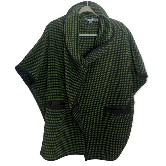 Eva Franco Sweaters - Anthropologie Eva Franco Open Front Coat Poncho Green Plaid Motif Medium Large